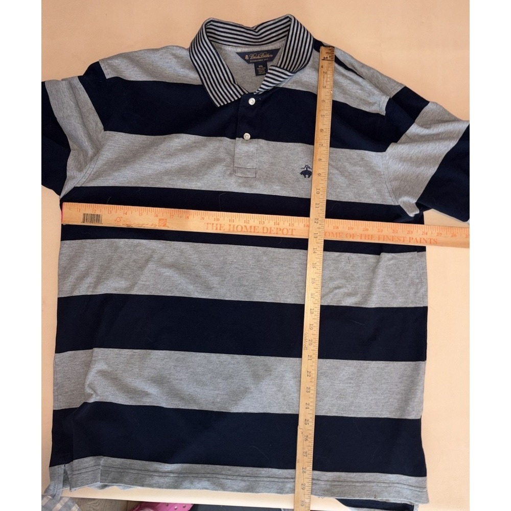 Brooks Brothers Rugby Polo Shirt Men XXL 2XL Striped Blue Gray Embroidered Logo - Picture 3 of 7
